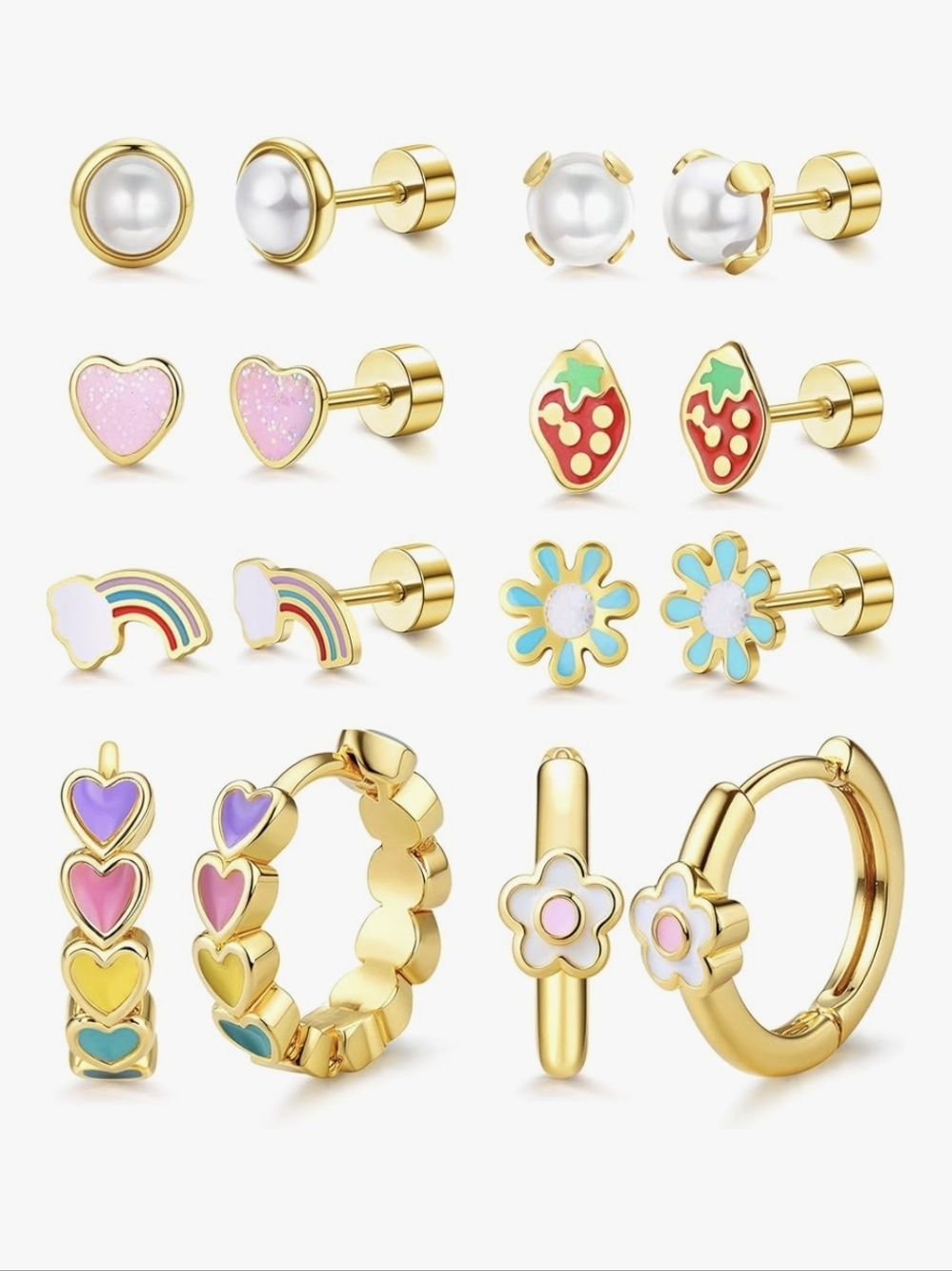 Cute Enamel Stud and Hoop Earring Set